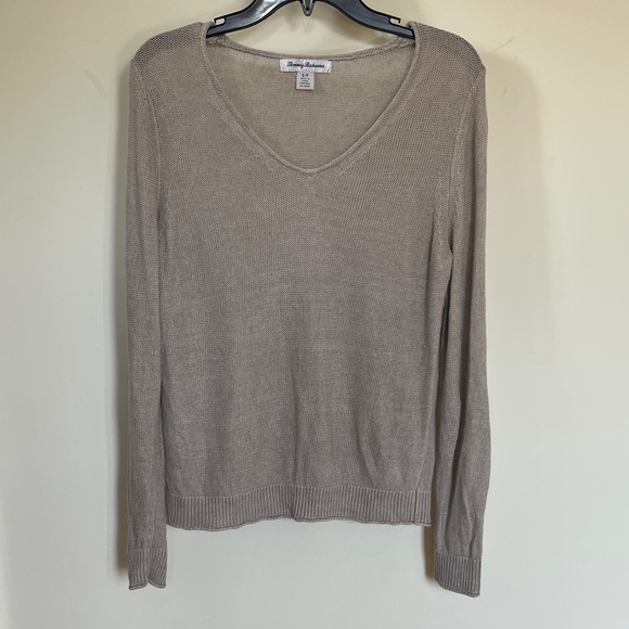 Tommy Bahama 100% Linen Sweater Small S Beige V-Neck Lightweight Pullover - Picture 1 of 8